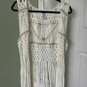 Bebe White Crochet Fringe Top